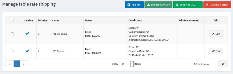 Picture of Table Rate Shipping