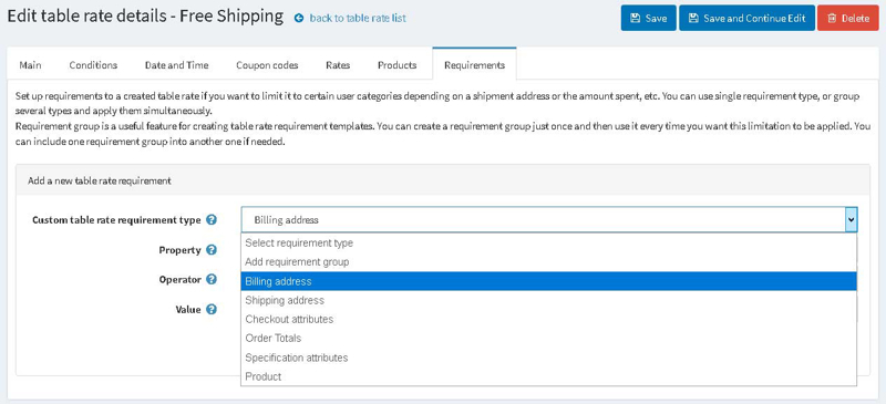 Picture of Table Rate Shipping