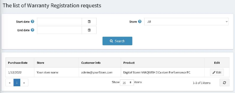 Picture of Warranty Registration Form