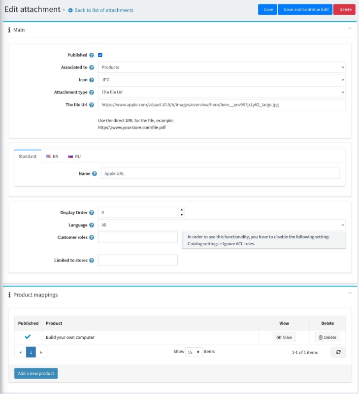 Picture of Product Attachments